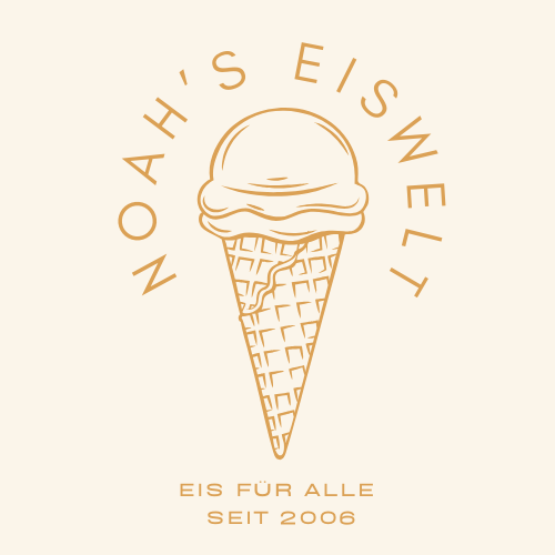 Logo von Noah's Eiswelt: Eistüte mit einer Kugel, darum der Name im Bogen, darunter Eis für alle seit 2006
